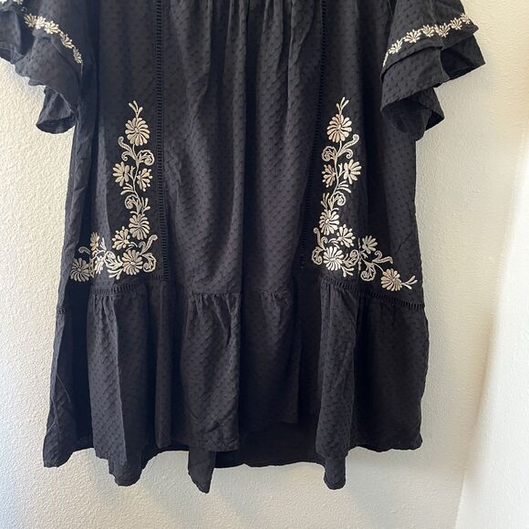 Torri Festi Mini Dress Size 1 Raglan Double Bell Sleeve Black Embroidered Boho - Picture 14 of 16